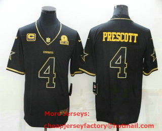 Men's Dallas Cowboys #4 Dak Prescott Black 60th Seasons Patch Golden Edition Stitched NFL Nike Limited Jersey