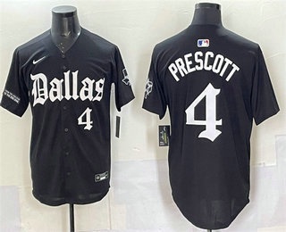 Men's Dallas Cowboys #4 Dak Prescott Black Gothic Lone Star Edition Limited Stitched Baseball Jersey