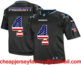 Men's Dallas Cowboys #4 Dak Prescott Black USA Flag Fashion Stitched NFL Nike Elite Jersey