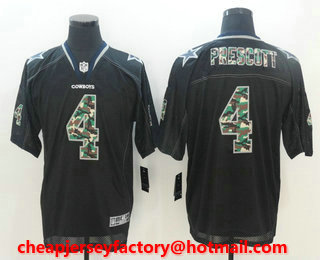 Men's Dallas Cowboys #4 Dak Prescott Black With Camo Fashion Stitched NFL Nike Elite Jersey
