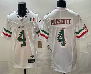 Men's Dallas Cowboys #4 Dak Prescott Limited White Mexico Fashion FUSE Vapor Jersey
