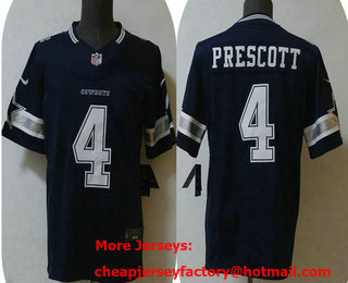Men's Dallas Cowboys #4 Dak Prescott Navy Blue 2023 FUSE Vapor Stitched Jersey