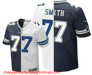 Men's Dallas Cowboys #77 Tyron Smith Navy With White Two Tone Stitched NFL Nike Elite Jersey