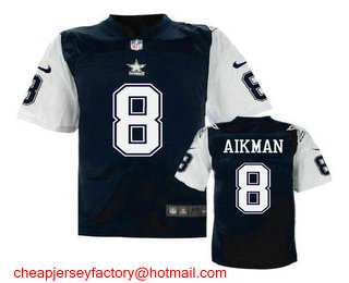 Men's Dallas Cowboys #8 Troy Aikman Navy Blue Throwback Stitched NFL Nike Elite Jersey
