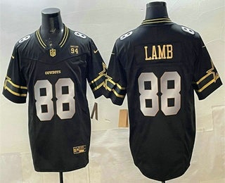 Men's Dallas Cowboys #88 CeeDee Lamb Black Gold 2025 FUSE 94 Marshawn Kneeland Patch Vapor Limited Stitched Jersey