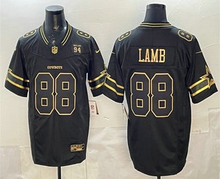 Men's Dallas Cowboys #88 CeeDee Lamb Black Gold 2025 FUSE 94 Marshawn Kneeland Patch Vapor Limited Stitched Jersey