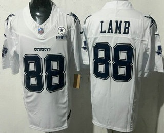 Men's Dallas Cowboys #88 CeeDee Lamb Limited White Est 1960 Patch FUSE Vapor Jersey
