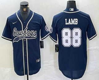 Men's Dallas Cowboys #88 CeeDee Lamb Navy Cool Base Stitched Baseball Jersey