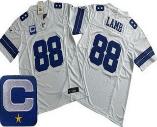 Men's Dallas Cowboys #88 CeeDee Lamb White Captain Patch FUSE Vapor Jersey