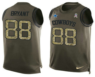 Men's Dallas Cowboys #88 Dez Bryant Olive Green Salute To Service Player Tank Top Stitched NFL Limited Jersey