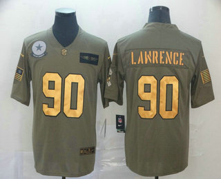 Men's Dallas Cowboys #90 Demarcus Lawrence Olive Gold 2019 Salute To Service Stitched NFL Nike Limited Jersey