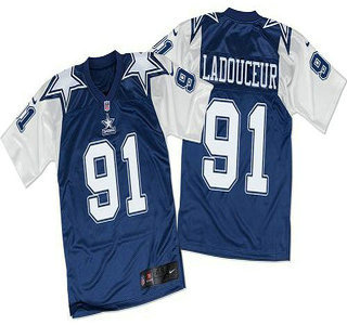 Men's Dallas Cowboys #91 L. P. Ladouceur Navy Blue White Throwback Nike Elite Jersey