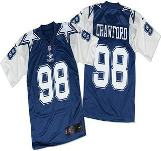 Men's Dallas Cowboys #98 Tyrone Crawford Navy Blue White Throwback Nike Elite Jersey