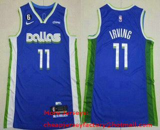 Men's Dallas Mavericks #11 Kyrie Irving Blue 2022 City 6 Patch Icon Sponsor Swingman Jersey