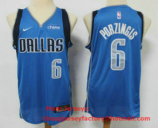Men's Dallas Mavericks #6 Kristaps Porzingis Light Blue 2020 NBA Swingman Stitched NBA Jersey With NEW Sponsor Logo