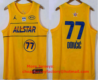 Men's Dallas Mavericks #77 Luka Doncic Yellow Western Conference Stitched NBA Jersey