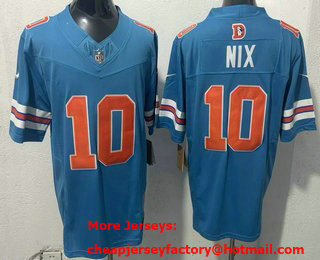 Men's Denver Broncos #10 Bo Nix Limited Blue Throwback FUSE Vapor Jersey