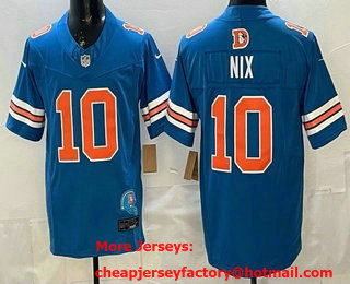Men's Denver Broncos #10 Bo Nix Limited Blue Throwback FUSE Vapor Jersey