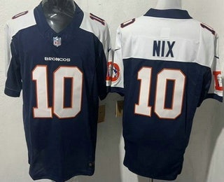 Men's Denver Broncos #10 Bo Nix Navy Blue Thanksgiving FUSE Vapor Jersey