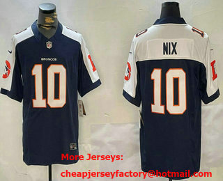 Men's Denver Broncos #10 Bo Nix Navy Blue Thanksgiving FUSE Vapor Jersey