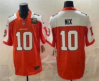 Men's Denver Broncos #10 Bo Nix Orange 2024 FUSE 3X Champions Patch Throwback Vapor Limited Alternate Stitched Jersey