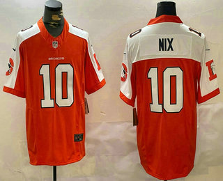 Men's Denver Broncos #10 Bo Nix Orange Thanksgiving FUSE Vapor Jersey