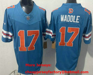 Men's Denver Broncos #17 Jaylen Waddle Limited Blue Throwback FUSE Vapor Jersey