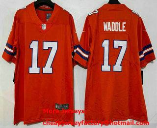 Men's Denver Broncos #17 Jaylen Waddle Limited Orange Throwback Vapor Jersey