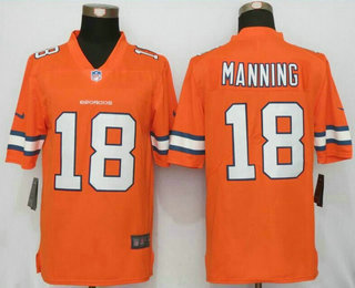 Men's Denver Broncos #18 Peyton Manning Orange 2016 Color Rush Stitched NFL Nike Limited Jersey