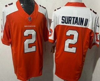 Men's Denver Broncos #2 Patrick Surtain II Orange Thanksgiving FUSE Vapor Jersey