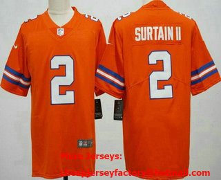 Men's Denver Broncos #2 Patrick Surtain II Limited Orange Throwback Vapor Jersey