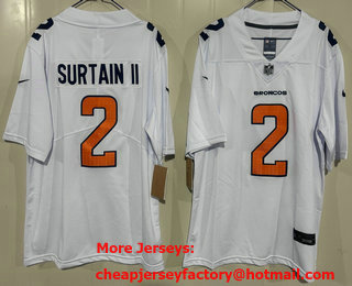 Men's Denver Broncos #2 Patrick Surtain II Limited White Fashion Vapor Jersey