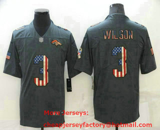 Men's Denver Broncos #3 Russell Wilson 2022 Black Salute To Service USA Flag Fashion Limited Jersey