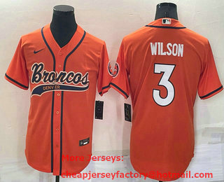 Men's Denver Broncos #3 Russell Wilson Orange Stitched Cool Base Nike Baseball Jersey