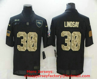 Men's Denver Broncos #30 Phillip Lindsay Black Camo 2020 Salute To Service Stitched NFL Nike Limited Jersey