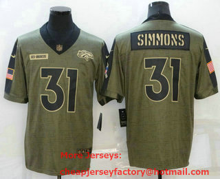 Men's Denver Broncos #31 Justin Simmons 2021 Olive Salute To Service Limited Stitched Jersey