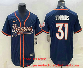 Men's Denver Broncos #31 Justin Simmons Navy Blue Stitched Cool Base Nike Baseball Jersey