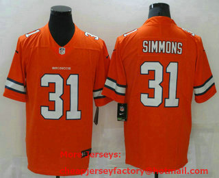 Men's Denver Broncos #31 Justin Simmons Orange 2020 Color Rush Stitched NFL Nike Limited Jersey