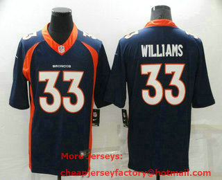 Men's Denver Broncos #33 Javonte Williams Navy Blue 2021 Vapor Untouchable Stitched Nike Limited Jersey