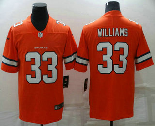 Men's Denver Broncos #33 Javonte Williams Orange 2021 Color Rush Stitched NFL Nike Limited Jersey
