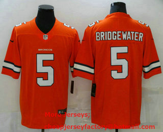 Men's Denver Broncos #5 Teddy Bridgewater Orange 2021 Color Rush Stitched NFL Nike Limited Jersey