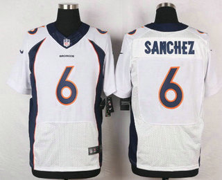 Men's Denver Broncos #6 Mark Sanchez White Road NFL Nike Elite Jersey