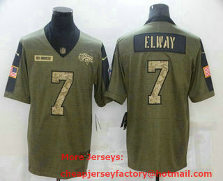 Men's Denver Broncos #7 John Elway 2021 Olive Camo Salute To Service Limited Stitched Jersey