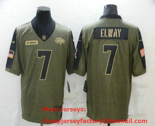 Men's Denver Broncos #7 John Elway 2021 Olive Salute To Service Limited Stitched Jersey