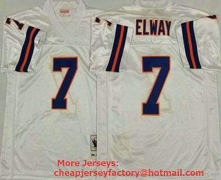 Men's Denver Broncos #7 John Elway ALL White Throwback Jersey by Mitchell & Ness