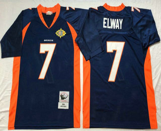 Men's Denver Broncos #7 John Elway Navy Blue Throwback Jersey by Mitchell & Ness