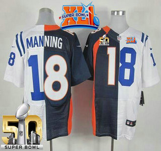 Men's Denver Broncos&Indianapolis Colts #18 Peyton Manning Super Bowl XLI & Super Bowl 50TH Blue White Nike Two Tone Elite Jersey