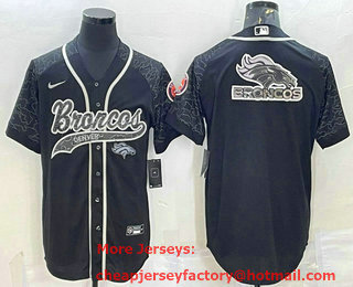 Men's Denver Broncos Black Reflective Team Big Logo With Patch Cool Base Stitched Baseball Jersey