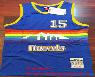 Men's Denver Nuggets #15 Carmelo Anthony 2003-04 Blue Hardwood Classics Swingman Throwback Jersey