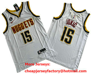 Men's Denver Nuggets #15 Nikola Jokic White 6 Patch Icon Swingman Jersey